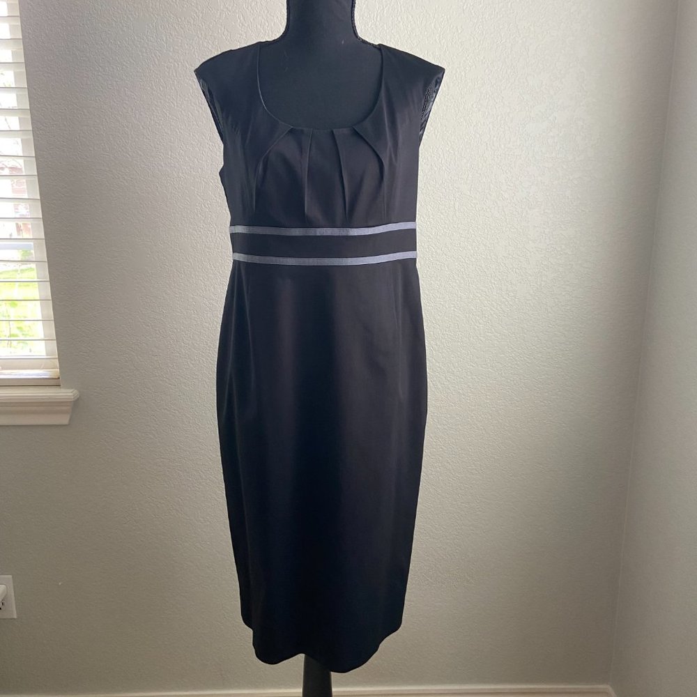 Boden Black with Gray Stripes Knee Length Cocktail Dress, Size 8